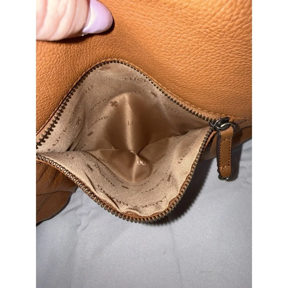 LUCKY BRAND LARGE BROWN LEATHER SLOUCHY CRESCENT HOBO SHOULDER BAG PURSE HANDBAG
